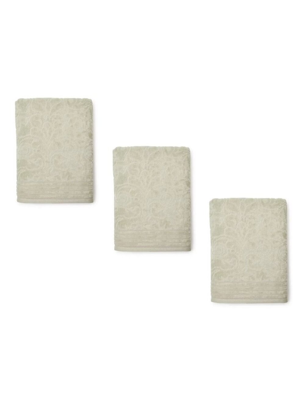 3 SAGE GREEN Broyhill Jacquard-Pattern Textured Velour Cotton Bath Towels THICK